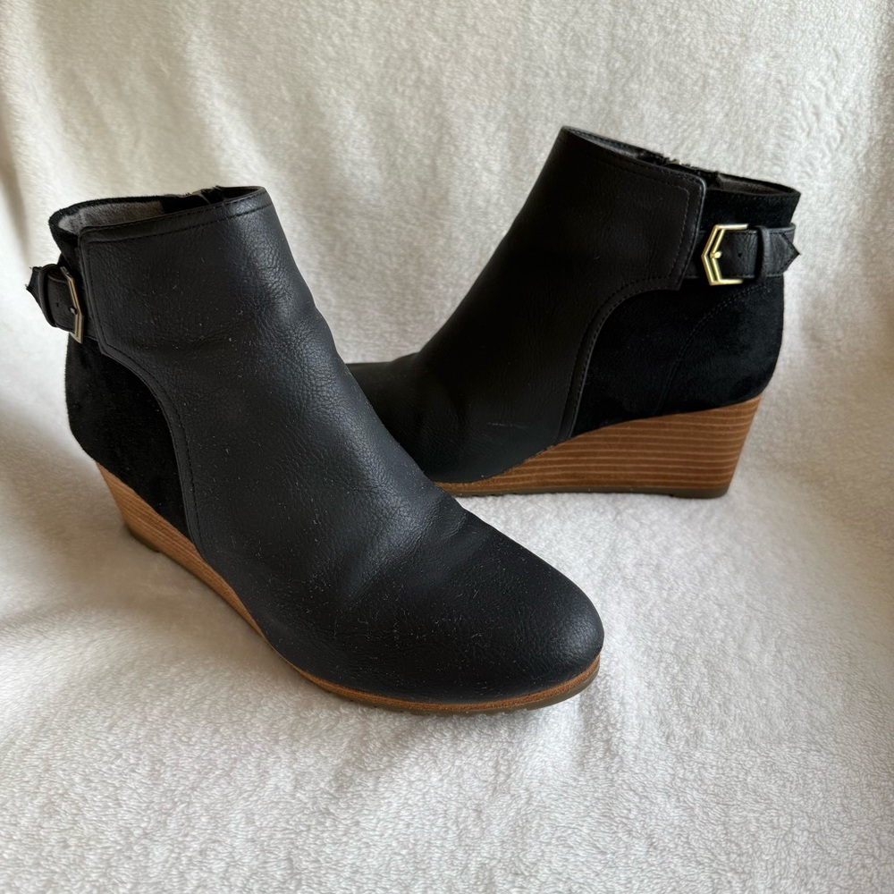 Dr. Scholl's Black Ankle Boots with Brown Wedge